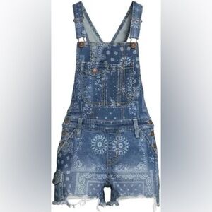 Festival Blue White Denim Bandana Overall Shortalls Size M 7-9 Americana